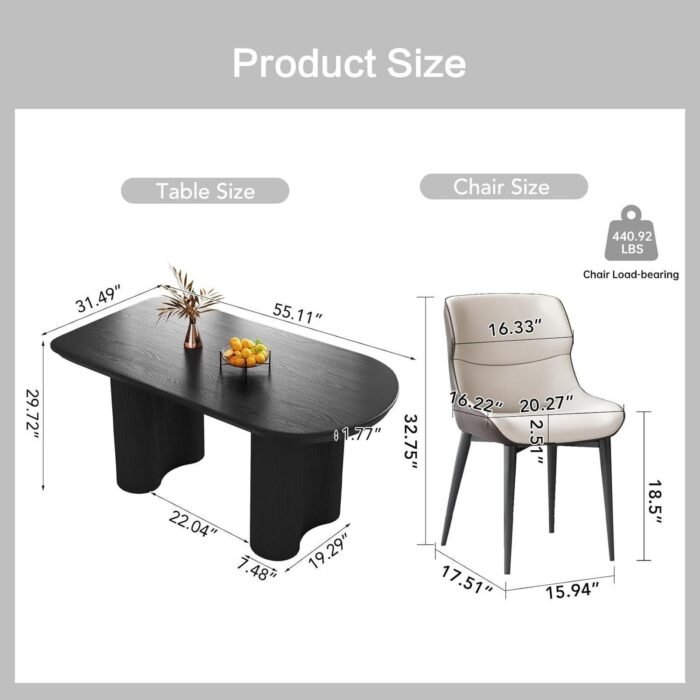 55" Oval Black Dining Table Set for 4, 4 Seat Chairs Dining Room Table Sets - Image 2