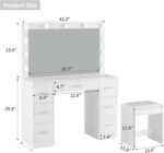 43'' W Vanity Desk with Power Outlet, Makeup Vanity with Lighted Mirror and 7 Drawers - Image 4