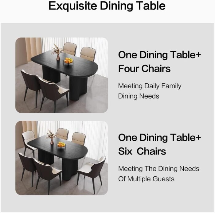 55" Oval Black Dining Table Set for 4, 4 Seat Chairs Dining Room Table Sets - Image 8