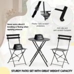 3-Piece Bistro Table and Chairs, Wrought Iron Bistro Set, Anti-Rust, Waterproof Folding Cafe Table - Image 7