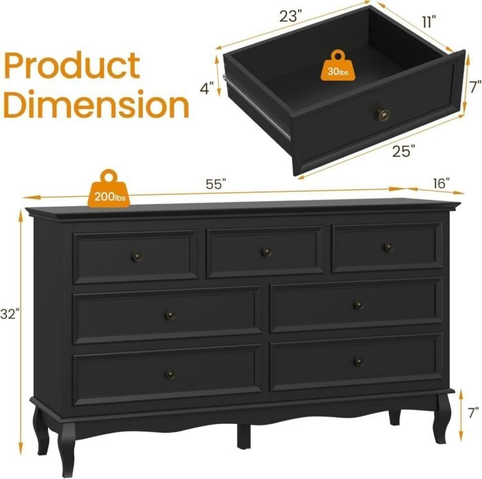 Dresser for Bedroom, 7 Drawers Dresser with Distinctive Wooden Legs - Image 2