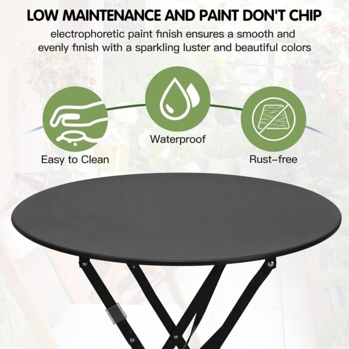 3-Piece Bistro Table and Chairs, Wrought Iron Bistro Set, Anti-Rust, Waterproof Folding Cafe Table - Image 6