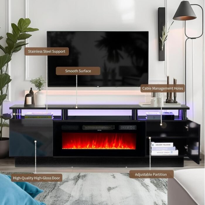 70" Modern Electric Fireplace TV Stand for TVs Up to 80 inch - Image 3