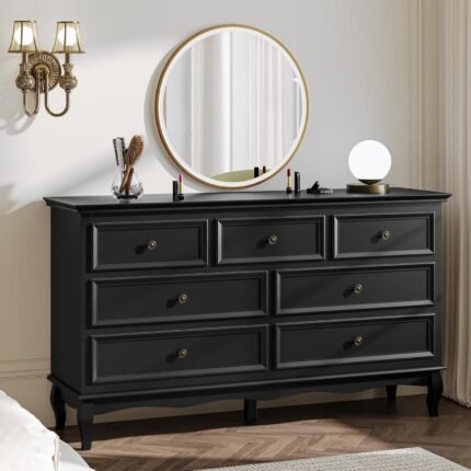 Dresser for Bedroom, 7 Drawers Dresser with Distinctive Wooden Legs