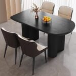 55" Oval Black Dining Table Set for 4, 4 Seat Chairs Dining Room Table Sets