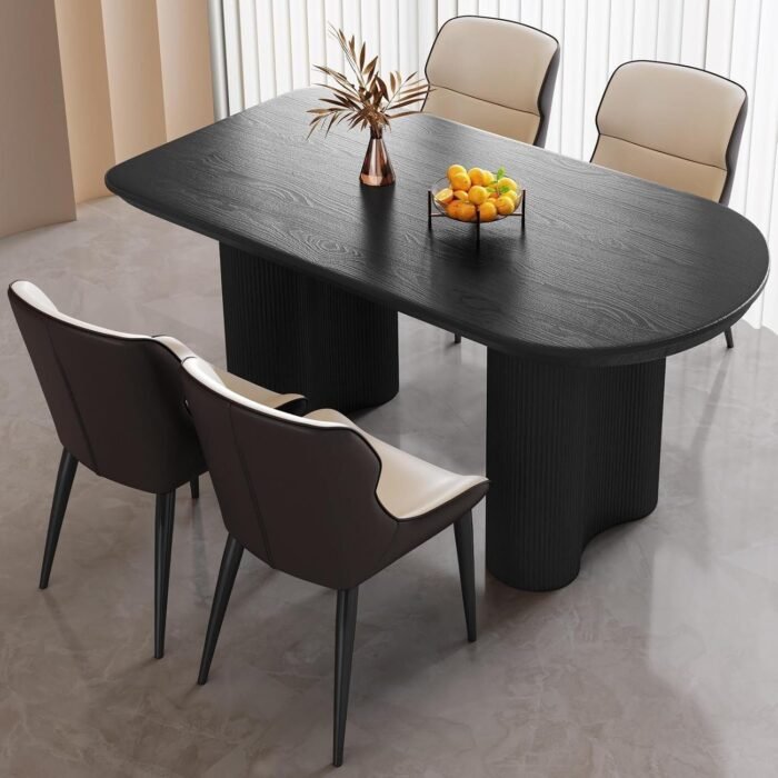 55" Oval Black Dining Table Set for 4, 4 Seat Chairs Dining Room Table Sets - Image 1