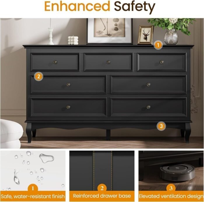 Dresser for Bedroom, 7 Drawers Dresser with Distinctive Wooden Legs - Image 5