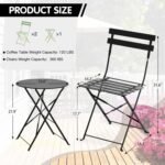 3-Piece Bistro Table and Chairs, Wrought Iron Bistro Set, Anti-Rust, Waterproof Folding Cafe Table - Image 2