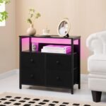 Night Stand with Charge Station, Nightstand with 4 Drawers Bedside Table, LED Dresser with Storage Shelf - Image 7
