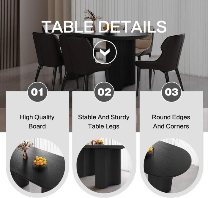 55" Oval Black Dining Table Set for 4, 4 Seat Chairs Dining Room Table Sets - Image 6
