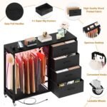 Dresser for Bedroom with Clothes Rack, 4 Drawers Dresser with Charging Station LED - Image 6