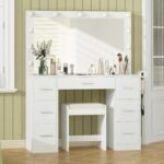 43'' W Vanity Desk with Power Outlet, Makeup Vanity with Lighted Mirror and 7 Drawers - Image 2
