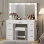 43'' W Vanity Desk with Power Outlet, Makeup Vanity with Lighted Mirror and 7 Drawers - Image 5
