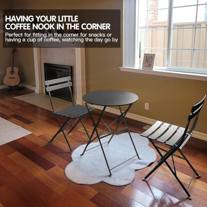3-Piece Bistro Table and Chairs, Wrought Iron Bistro Set, Anti-Rust, Waterproof Folding Cafe Table - Image 4