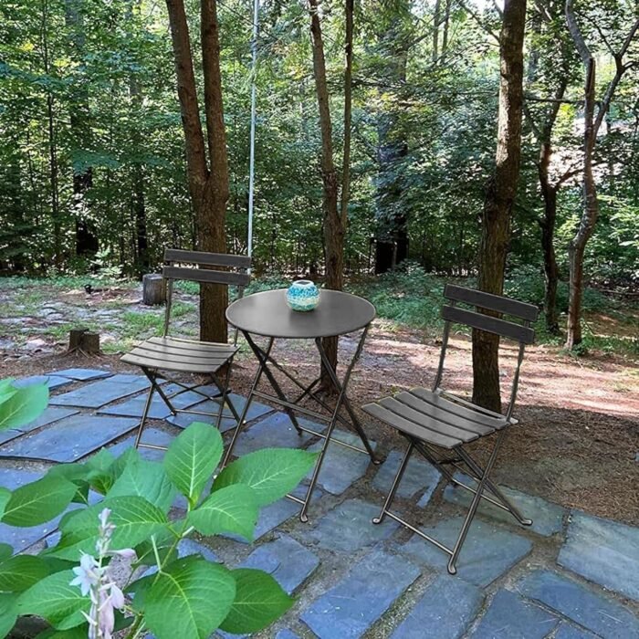 3-Piece Bistro Table and Chairs, Wrought Iron Bistro Set, Anti-Rust, Waterproof Folding Cafe Table - Image 1