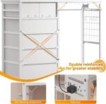 Dresser for Bedroom with Hanging Rack 6 Drawers Dresser with LED Lights Fabric Dressers - Image 8