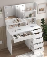 Vanity Desk with LED Lighted Mirror, Makeup Vanity Table Set with 6 Drawers