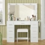 43'' W Vanity Desk with Power Outlet, Makeup Vanity with Lighted Mirror and 7 Drawers - Image 9