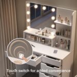 Vanity Desk with LED Lighted Mirror, Makeup Vanity Table Set with 6 Drawers - Image 5