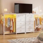 Dresser for Bedroom with Hanging Rack 6 Drawers Dresser with LED Lights Fabric Dressers - Image 7