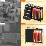 Dresser for Bedroom with Clothes Rack, 4 Drawers Dresser with Charging Station LED - Image 4