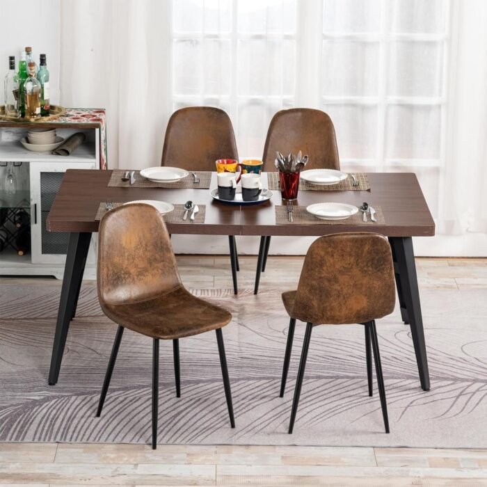 kitchen dining chairs and table 5-piece set, 63 rectangular brown dining room - Image 2