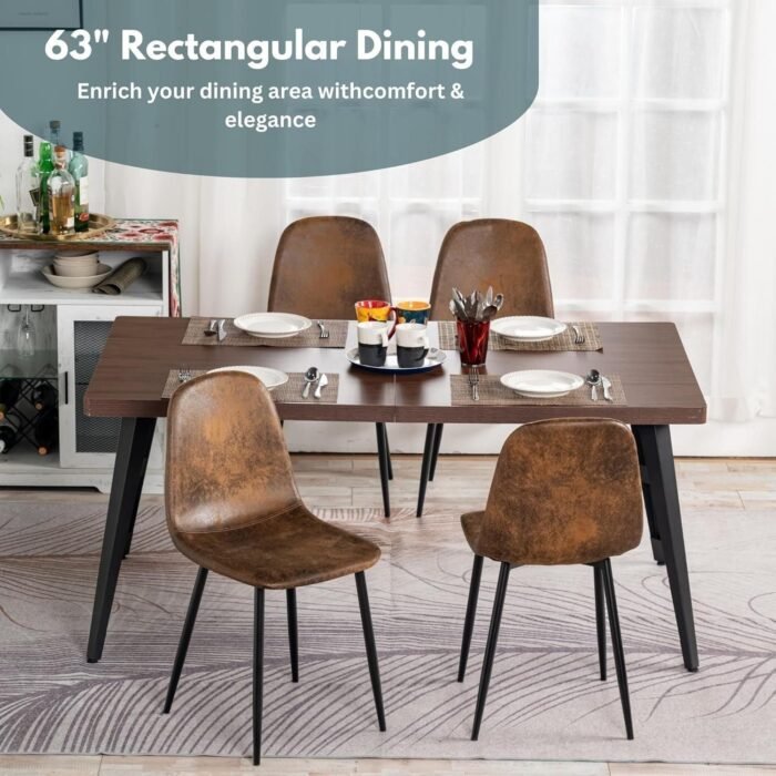 kitchen dining chairs and table 5-piece set, 63 rectangular brown dining room - Image 4