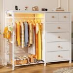 Dresser for Bedroom with Hanging Rack 6 Drawers Dresser with LED Lights Fabric Dressers