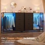 Dresser for Bedroom with Clothes Rack, 4 Drawers Dresser with Charging Station LED - Image 3