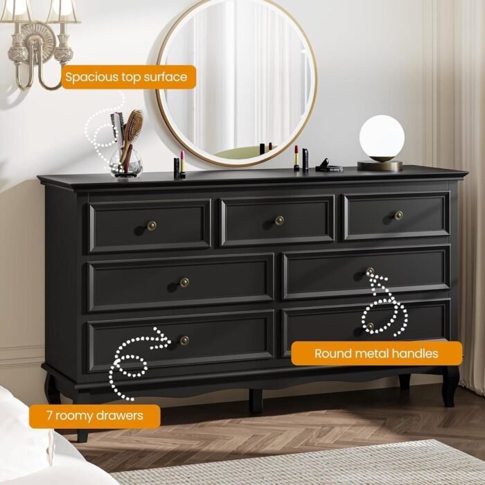 Dresser for Bedroom, 7 Drawers Dresser with Distinctive Wooden Legs - Image 4