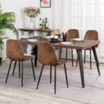 kitchen dining chairs and table 5-piece set, 63 rectangular brown dining room