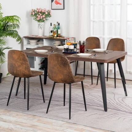 kitchen dining chairs and table 5-piece set, 63 rectangular brown dining room