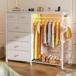 Dresser for Bedroom with Hanging Rack 6 Drawers Dresser with LED Lights Fabric Dressers - Image 6